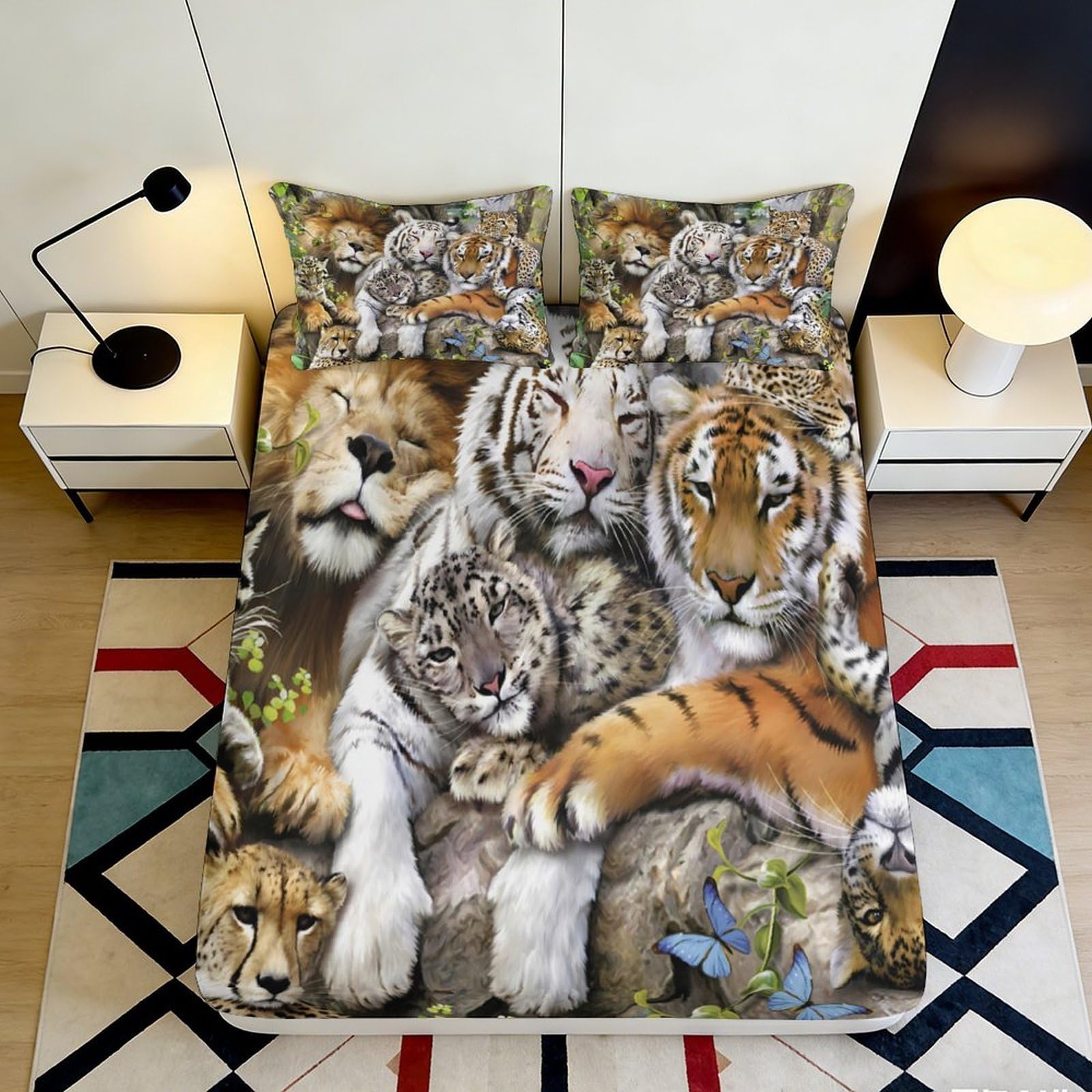 3D Printed Wildlife Fitted Sheet Microfiber Deep Pocket Non-Slip Bedroom Bedding Jungle Animal Mattress Fitted Cover Full Wrap for Adults Teens 200x200x25cm 90x200x25cm