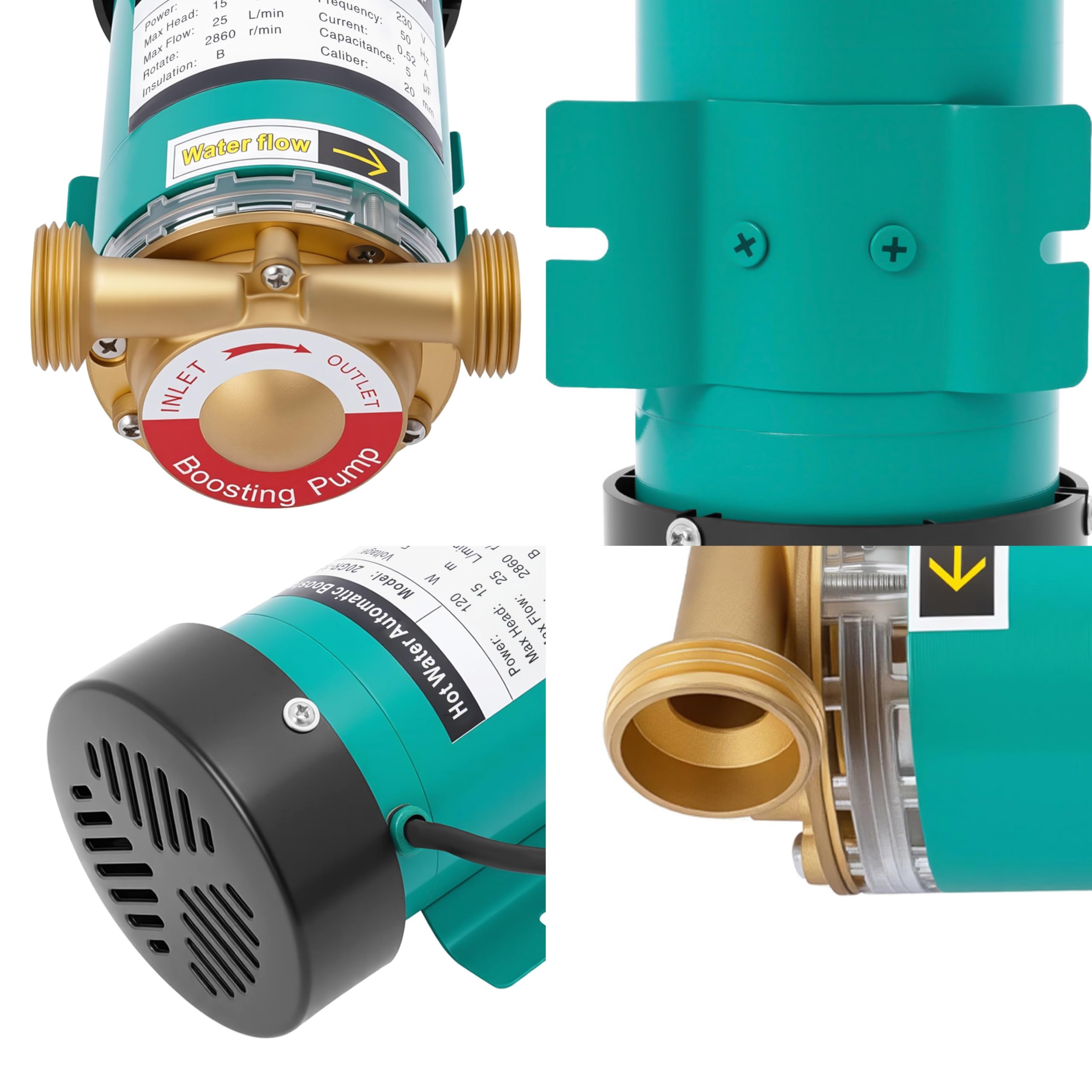 Bomba automática de aumento de presión de metal, 120 W, 2850 rpm, bomba de circulación de agua caliente con impulsor de cobre y eje de acero inoxidable, bomba de agua caliente, bomba Booster bomba
