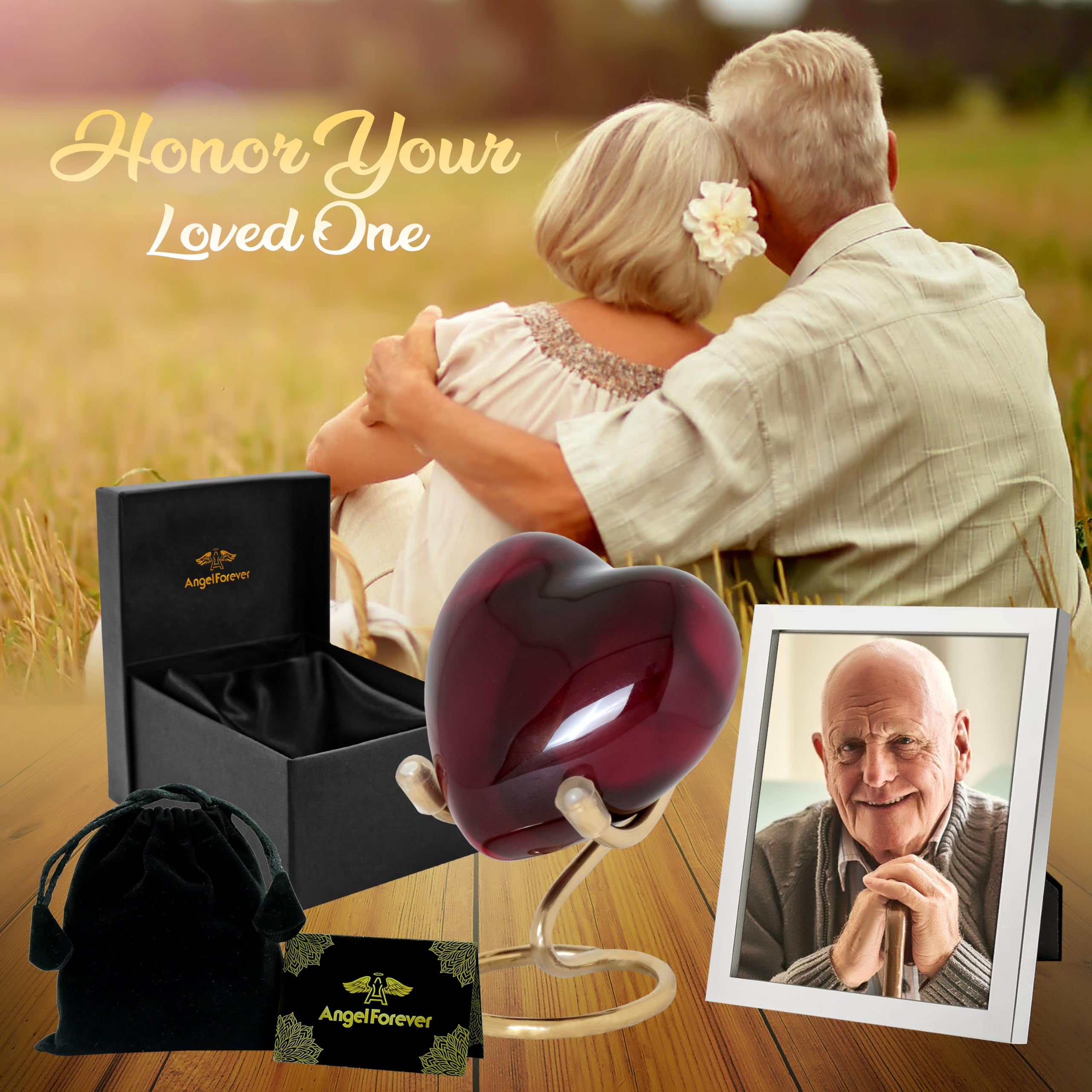 Amazon｜ANGELFOREVER ハート型骨壷 スタンド&ボックス付き 形見の骨壷