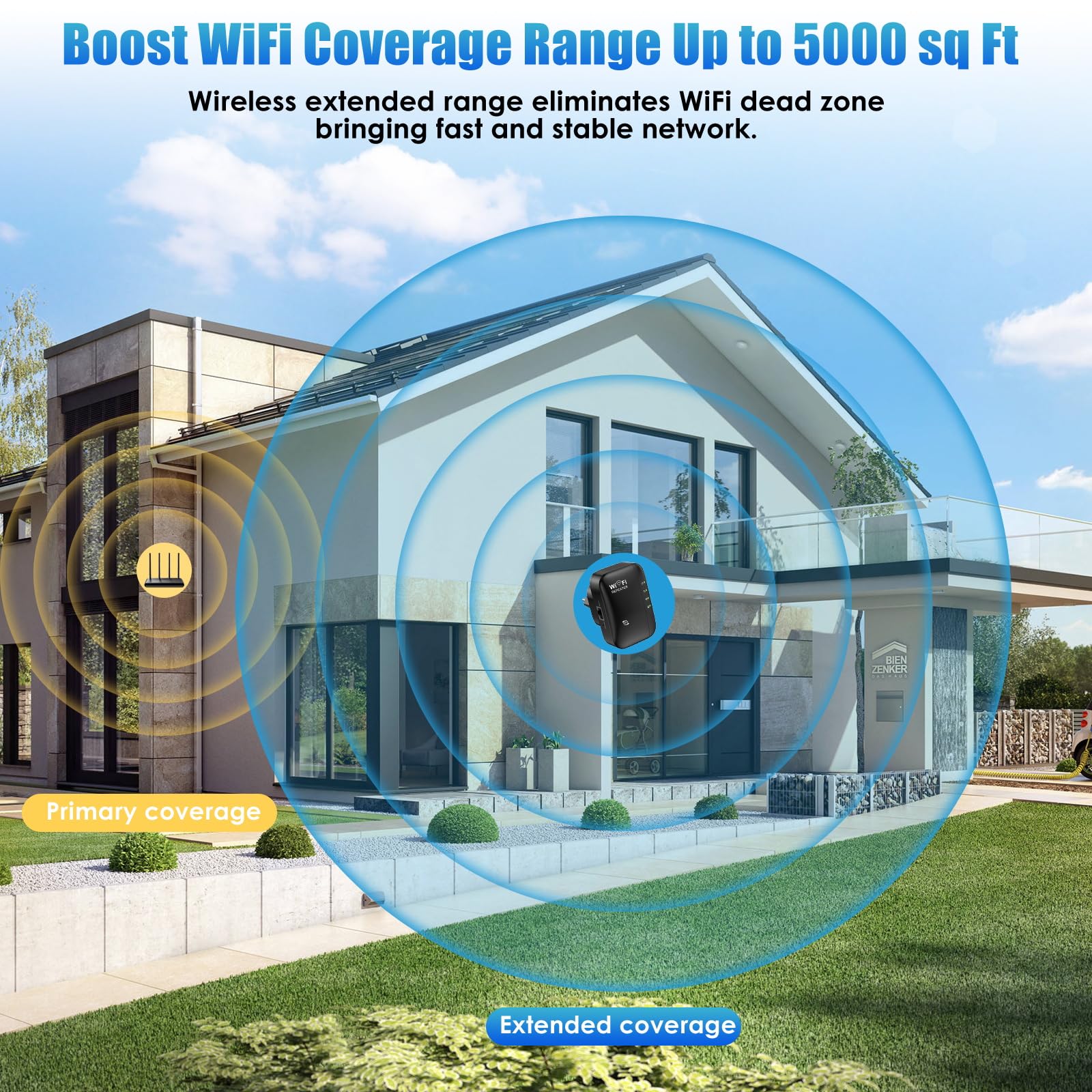 Ripetitore WiFi, Amplificatore WiFi 2.4 GHz 300 Mbps, Estensore Wi-Fi con Repertidore/Ap Modalità e Funzione WPS, Amplificatore Segnale di Rete Wi-Fi con Porta Ethernet Compatibile con tutti i