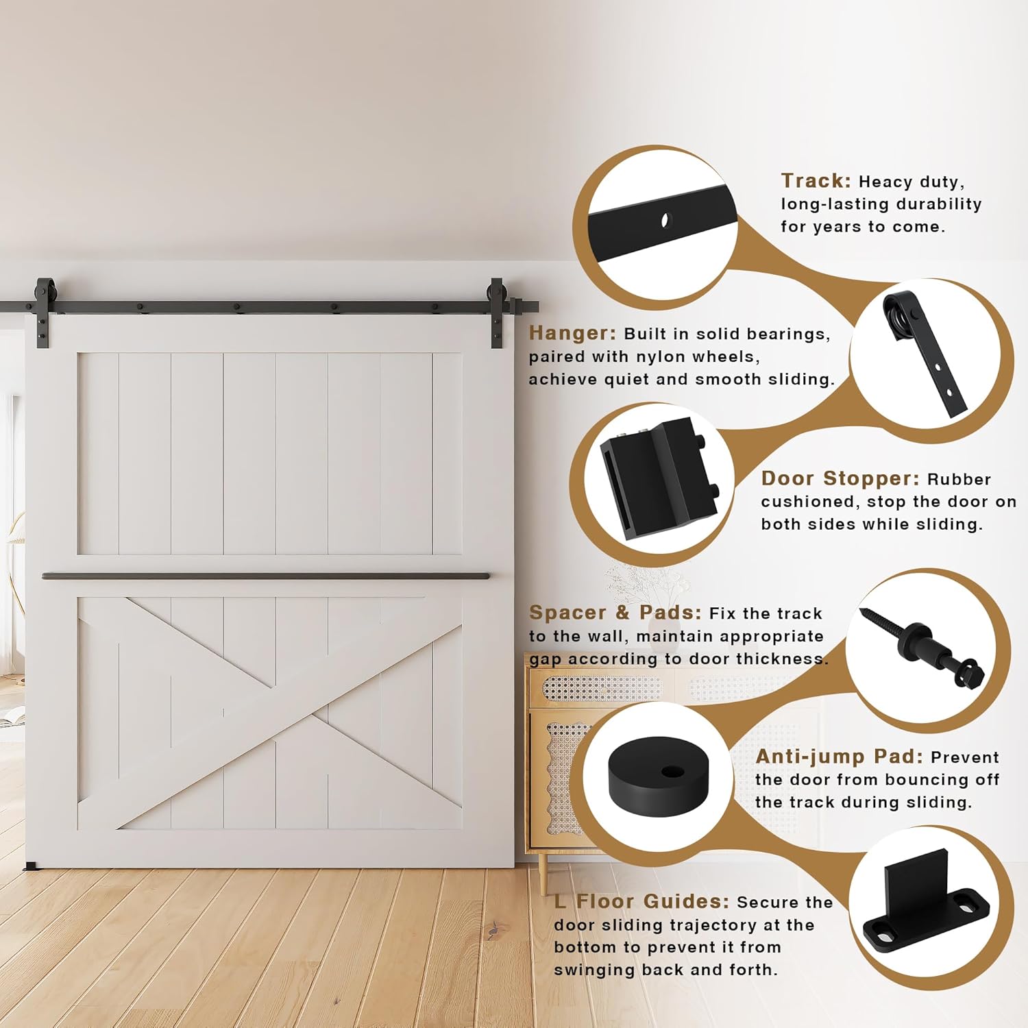DonYoung 12FT Sliding Barn Door Hardware Kit, Heavy Duty Barn Door Track Kit Fit Single 72" Width Door Panel, Smooth and Quiet Sliding, Easy to Install, Doors Not Included (12FT Single Door Kit)