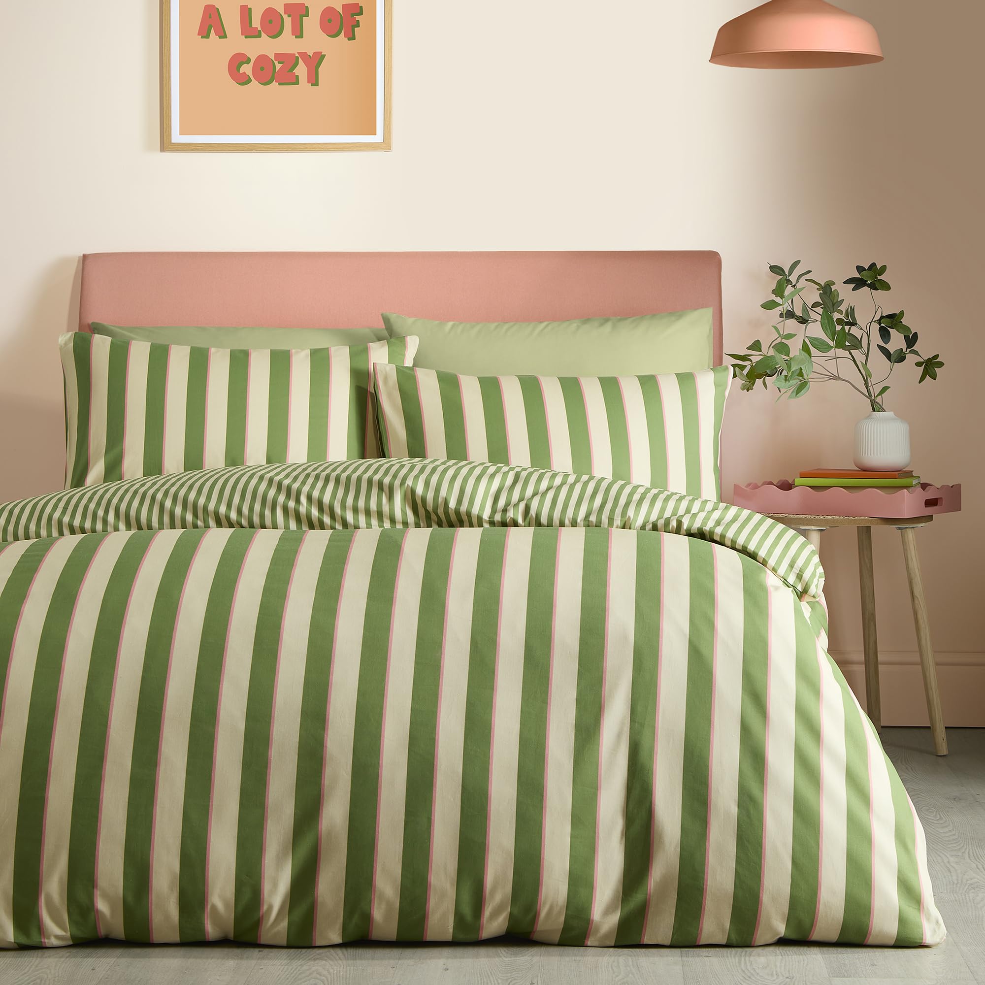 Fusion Bold Stripe Duvet Cover Set Single 140 x 200cm – Green Polycotton Easy Care Bedding with Contemporary Stripe Design, Includes 1 Pillowcase