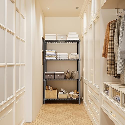 Miniatura 5 de Estantes de almacenamiento de metal de 4 niveles de 1000 libras, estante de alambre resistente para garaje, cocina, baño, lavandería, color negro,