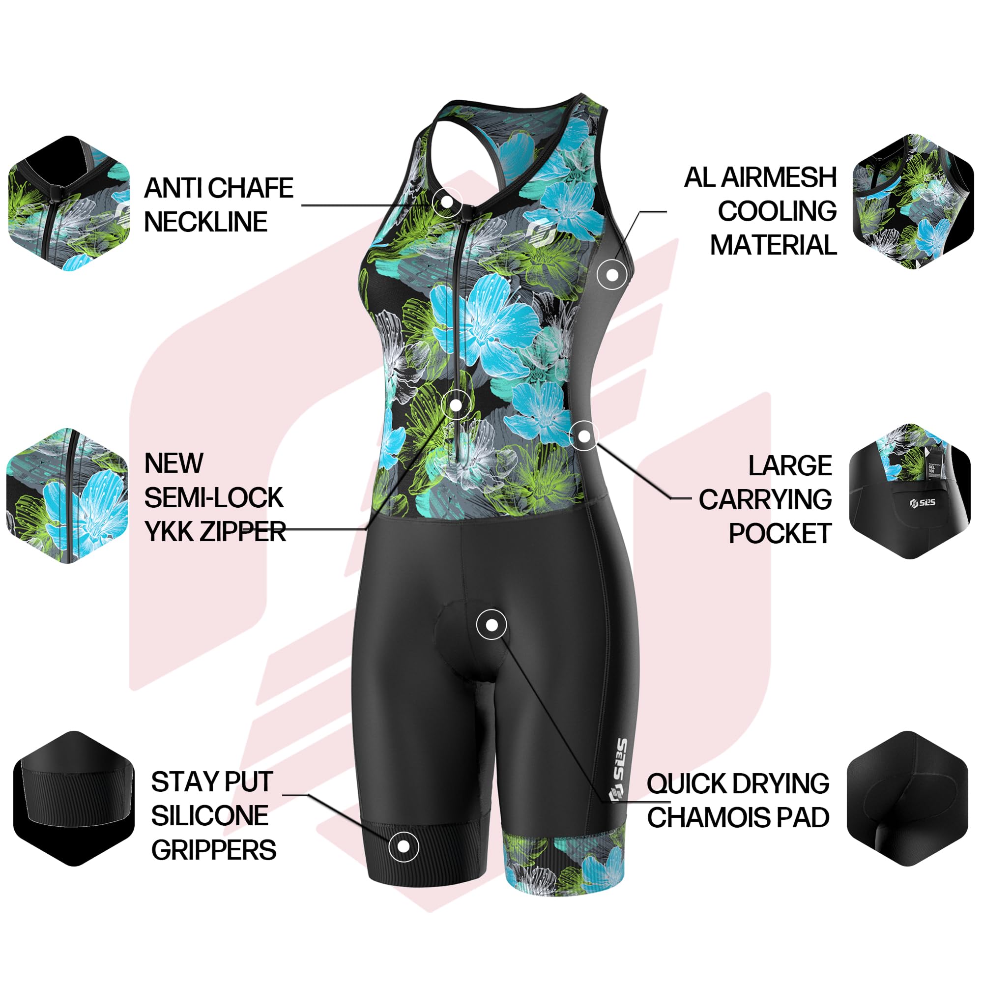 SLS3 Kostiumy triathlonowe damskie - jednoczęściowy trójczęściowy kombinezon damski - Pro damski strój triathlonowy - Premium Trisuit, bez półki biustonosz
