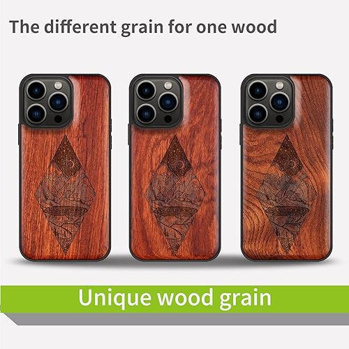 Miniatura 74 de Carveit Funda magnética de madera para iPhone 13 Pro [madera natural y TPU suave negro] funda protectora de madera única y elegante a prueba