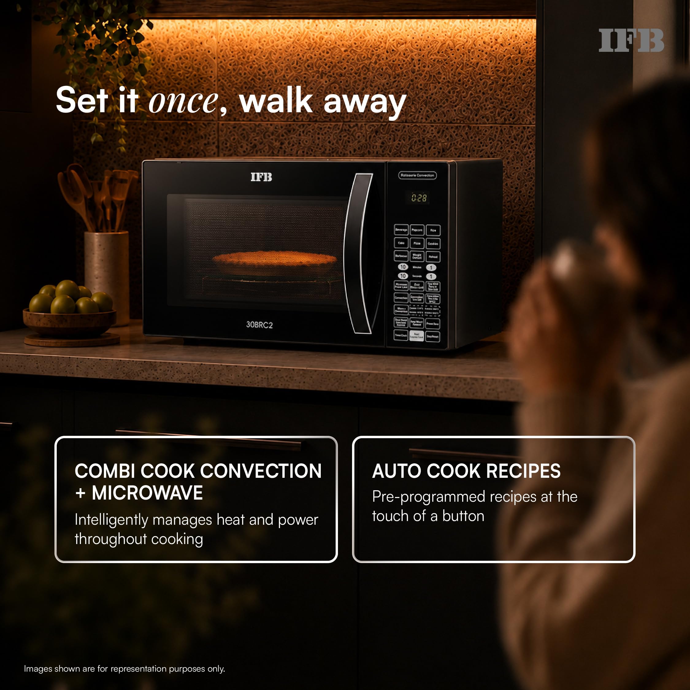 IFB 30L Convection Microwave Oven with 360 Degree Motorized Rotisserie 101 Auto Cook Menus (30BRC2, Black, Auto Defrost, Grill Mode, Combi-Cook Modes, 10 Power Levels) — Amazon image 8