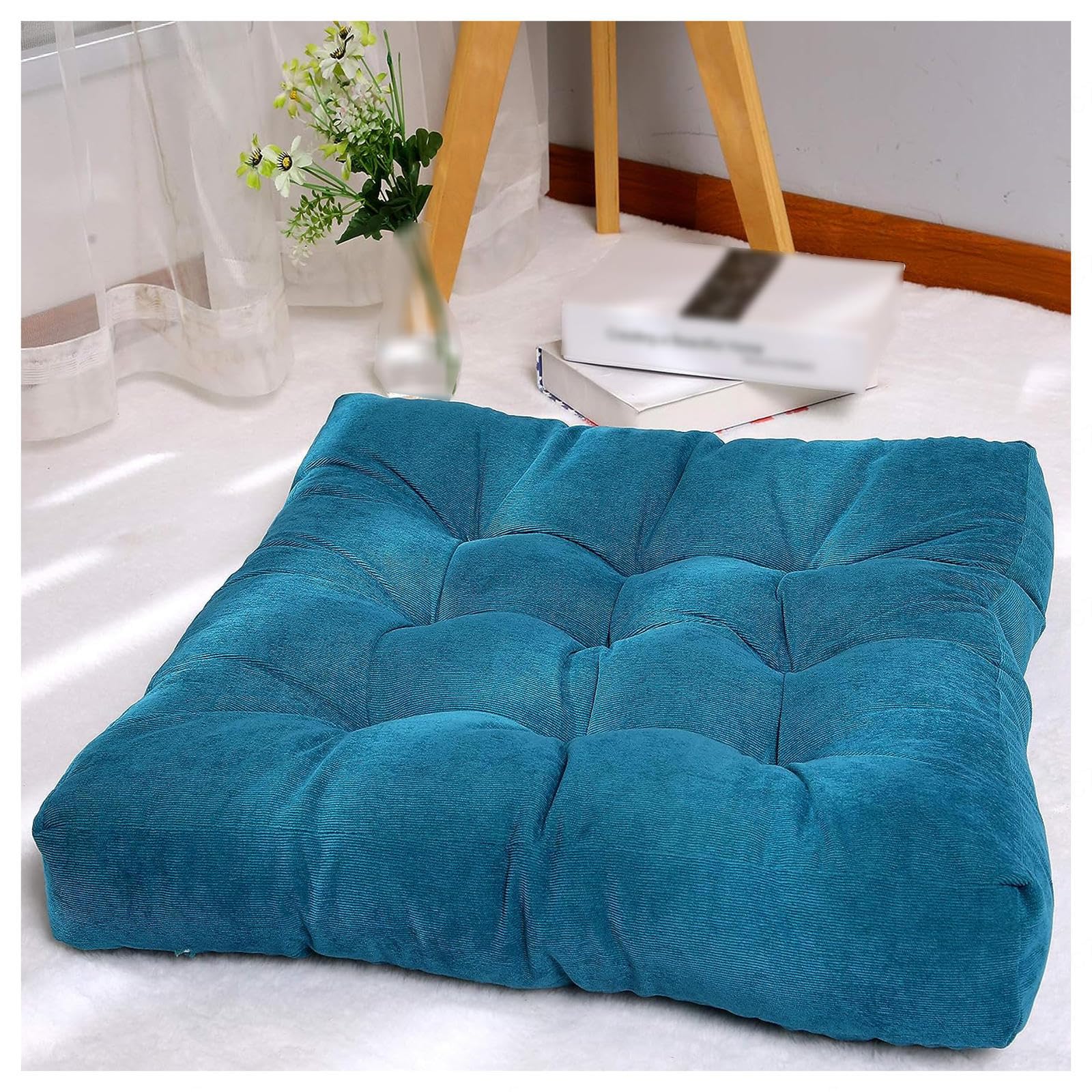 RRRYYYZZ Chair Cushions Floor Pillows 22 * 22 * 4in Corduroy Fabric Large Floor Pillows for Yoga Living Room Balcony Outdoor,Blue