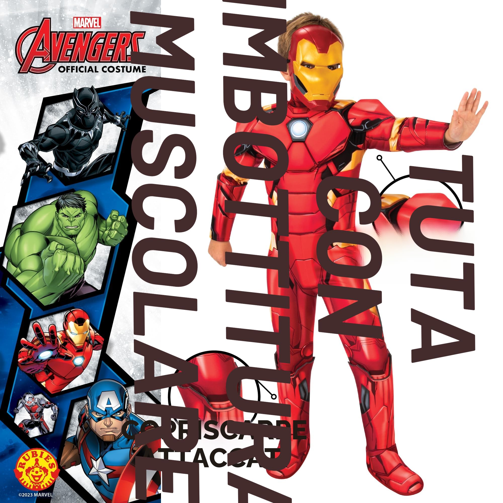 Rubies Costume Iron Man Deluxe per bambino e bambina, Tuta con petto musculoso, copristivali e maschera, Ufficiale Marvel per Natale, Carnevale, Halloween e Cosplay