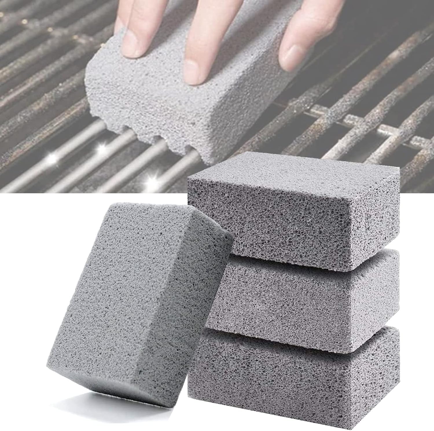 4 Pcs BBQ Grill Cleaning Brick Block Barbecue Stone and Racks Stains Grease Cleaner,Camping Cleaning Outdoor Grill