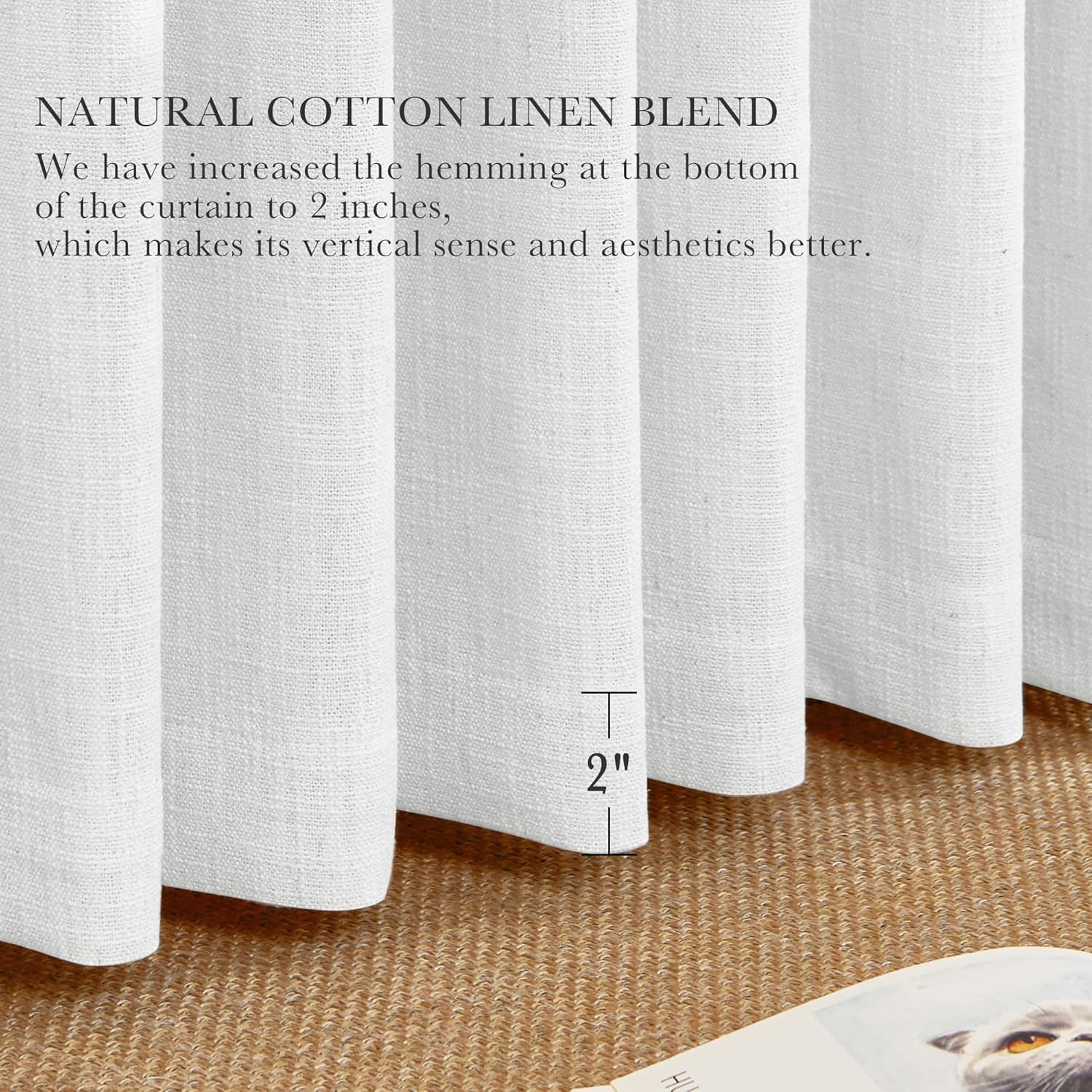 PONY DANCE Off White Linen Curtains 96 Inches Long 2 Panels Set for Living Room, Natural Thick Linen Flax Pinch Pleated Memory Trained Light Filtering Semi Sheer Curtain for Dining Bedroom Office