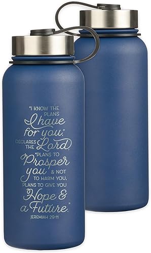 Christian Art Gifts Botella de agua grande de acero inoxidable de doble pared sellada al vacío para mujeres, hombres y graduados I Know the Plans -