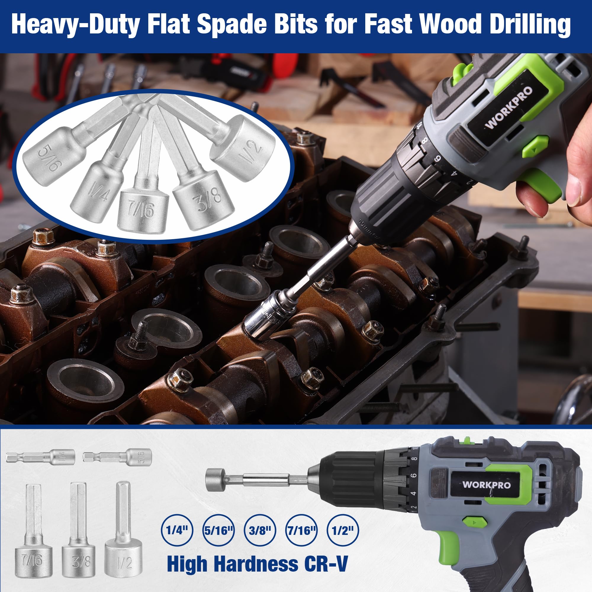 WORKPRO Set di punte per trapano, 120 pezzi, set di punte per avvitatore a percussione e set di punte per avvitamento e foratura di legno e metallo, con custodia, gambo esagonale da 1/4"