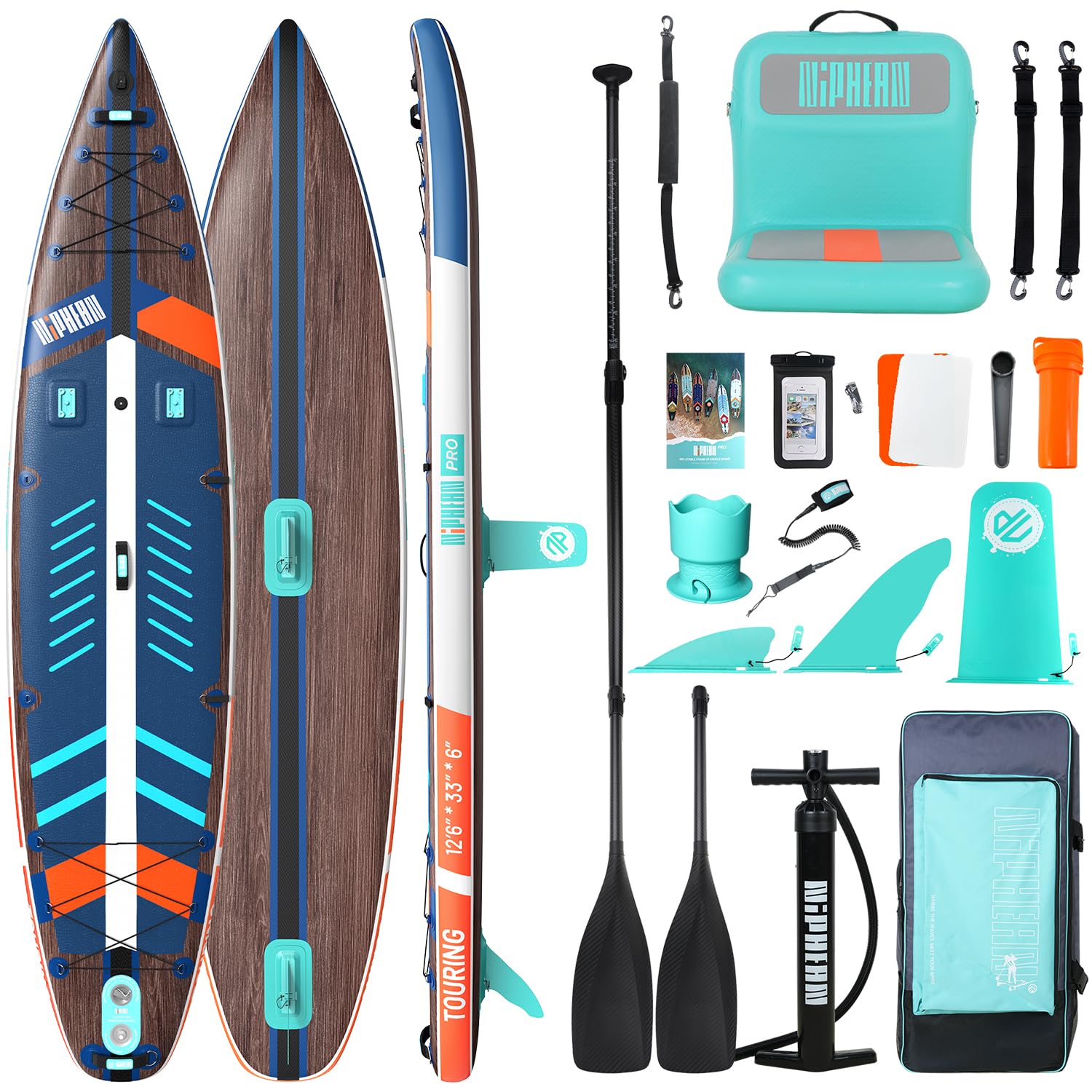 Niphean PRO Extra Large Inflatable Paddle Board with Seat, 11'6"/12'6" SUP