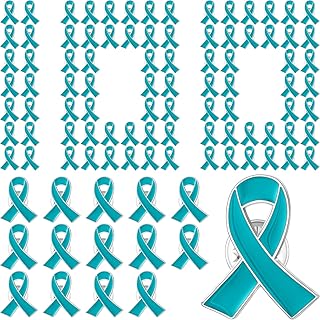 100 Pieces Teal Ribbon Awareness Lapel Pin Bulk Ovarian Cervical Cancer Awareness Products Sexual Assault Awareness Brooch with Individual Pack for Public Charity Events Supplies