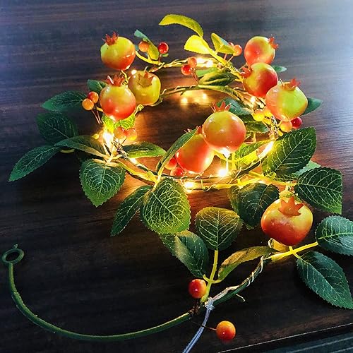 Miniatura 10 de Vid de mandarina con tira de luces LED, vid artificial de bayas de Kumquat de 6.6 ft, 1 cadena de 20 luces LED, funciona con pilas, decoración