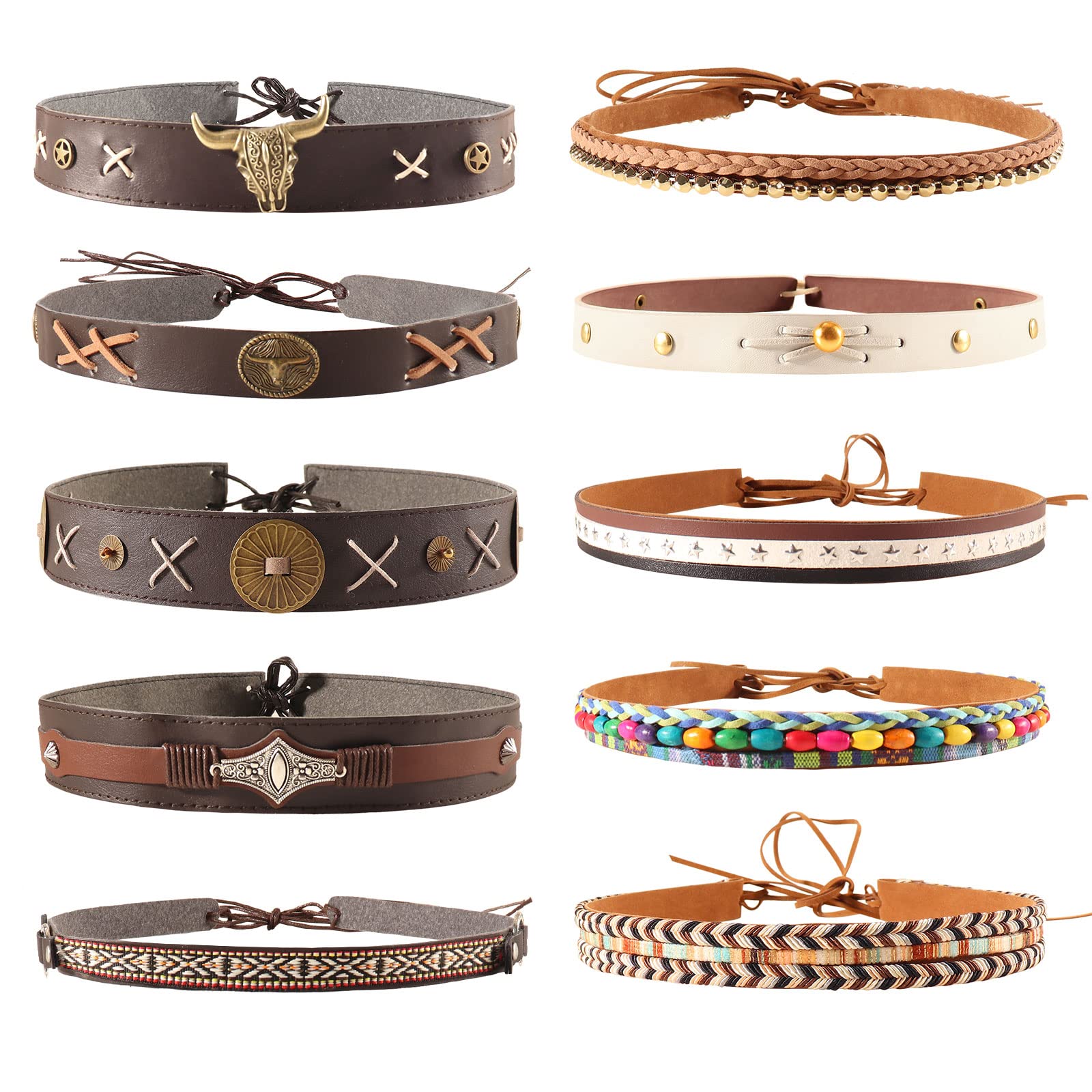 Homiton10Pcs Cowboy Hat Band Replacement Handmade Ethnic Western Hat Belts for Straw Felt Fedora Panama Hats