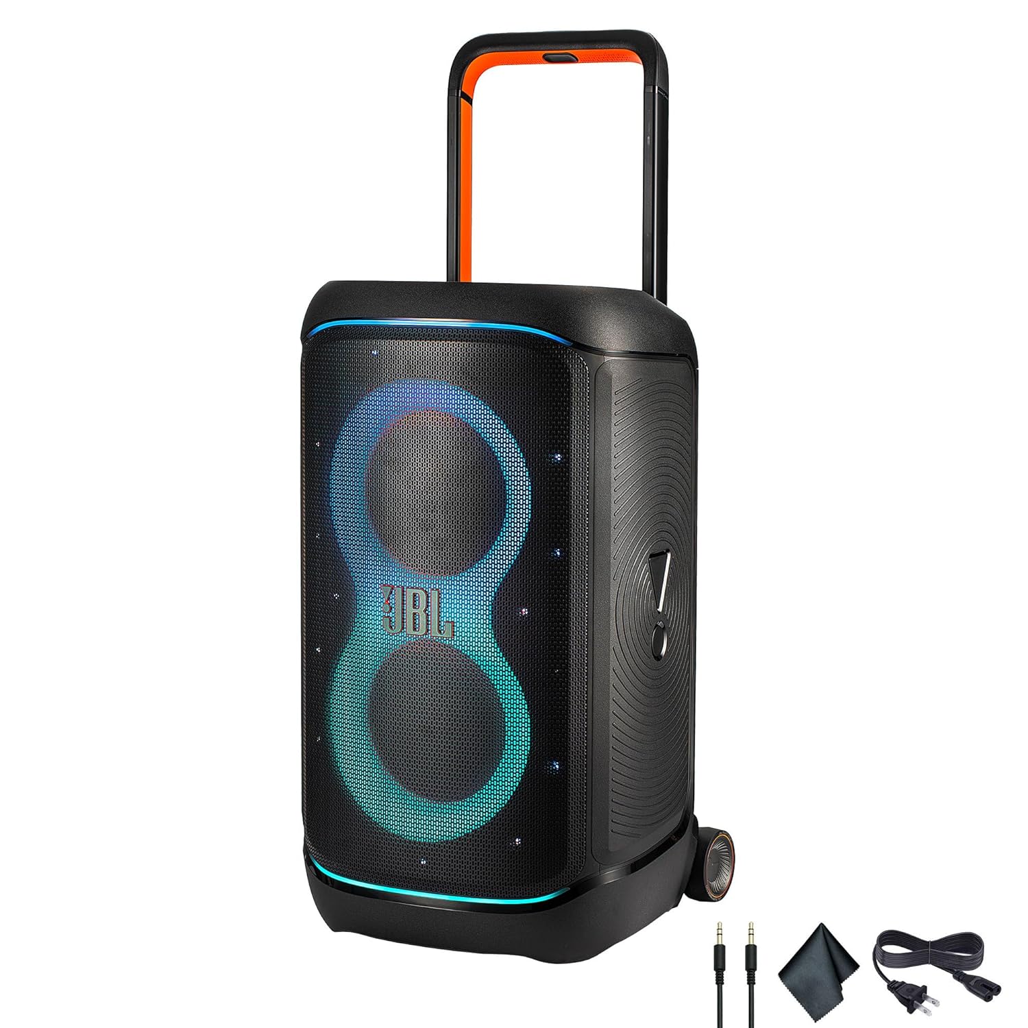JBL PartyBox 520 Portable Speaker 400W RMS Power AI Sound Boost Telescopic Handle Wheels 15-Hour Battery AUX Cable