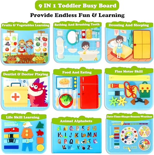 Miniatura 4 de Guolely Busy Board Dinasaur & Mermaid - 2 juguetes Montessori para niños de 1, 2, 3, 4 años, tablero sensorial de desarrollo de actividades