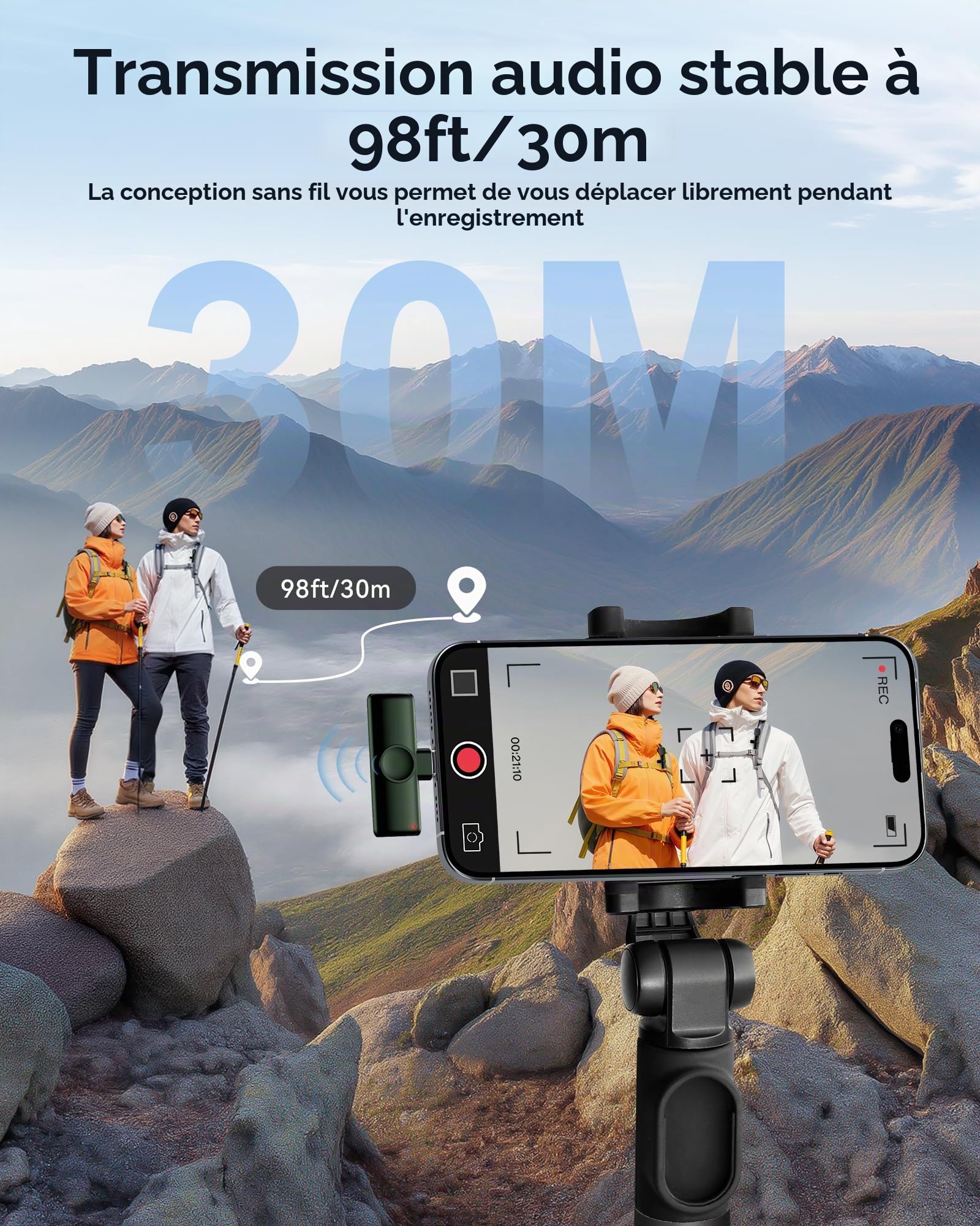 CZOCPOS Micro Cravate sans Fil pour lPhone, lPad et Android, Lot de 7 Mini Microphone sans Fil avec Réduction de Bruit, Plug & Play, Idéal pour Vidéo, Interview, Podcast, Youtube，Obsidienne Noir