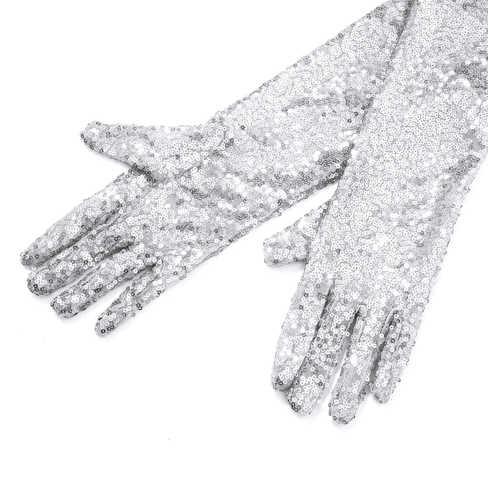 Guantes largos de malla vintage con lentejuelas para mujer, longitud al codo, fiesta de noche, baile rave, cosplay, guantes de vestir