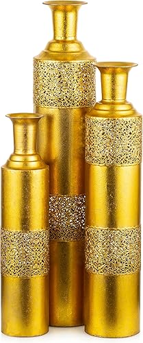 Miniatura 10 de Sziqiqi Jarrón de Piso Jarrón Alto Jarrones Blancos Extra Grandes Juego de 3 Jarrones Grandes de Metal para Decoración del Hogar Sala de Estar