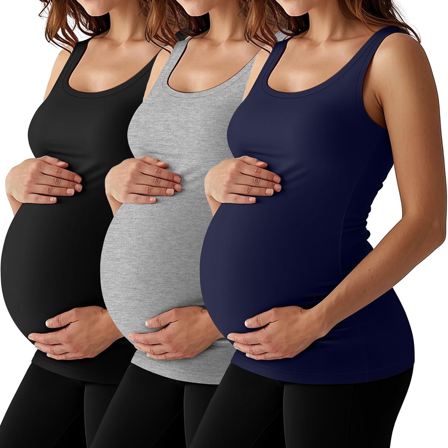 3 Pack Maternity Tank Tops Pregnancy Sleeveless Yoga Workout Shirts Scoop Neck Racer Back Athletic Tees