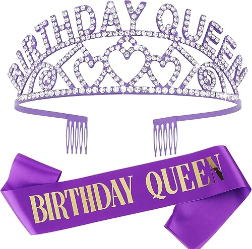 CIEHER Corona de cumpleaños, banda de cumpleaños y tiara de diamantes de imitación