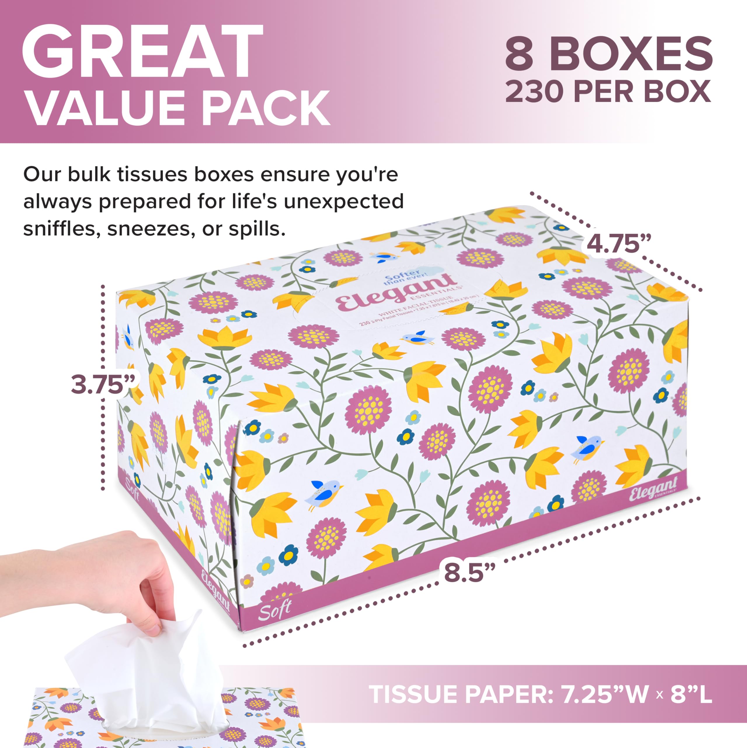 Amazon.com: Premium Bulk Tissues, 8 Boxes of 230 Count, 2-Ply Soft 