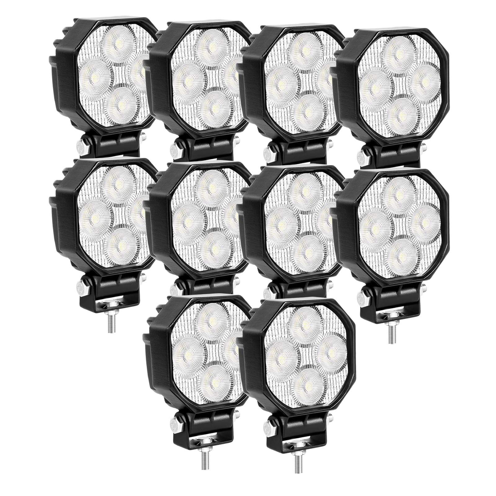 AUXTINGS 10 Piezas 7 cm Lámpara de Trabajo LED inundación,16W 1600 lúmenes | 6000K blanco Barra de luz LED vehículos todoterreno, camiones SUV 4x4 tractores y faros antiniebla,impermeable