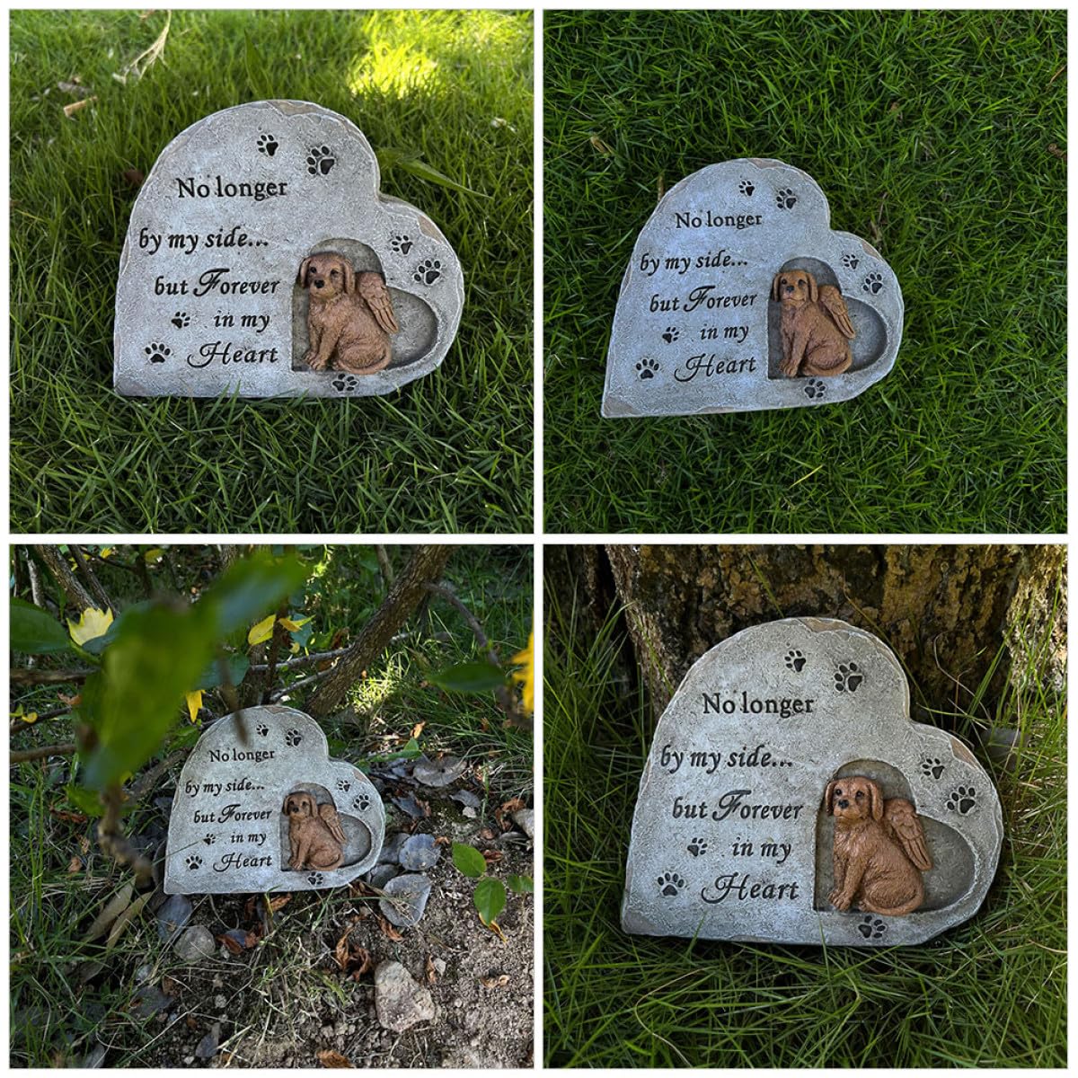 Statua Commemorativa per Cani in Resina a Forma di Cuore, Pietra da Giardino Resistente per Animali Domestici, per Uso Domestico e All'aperto