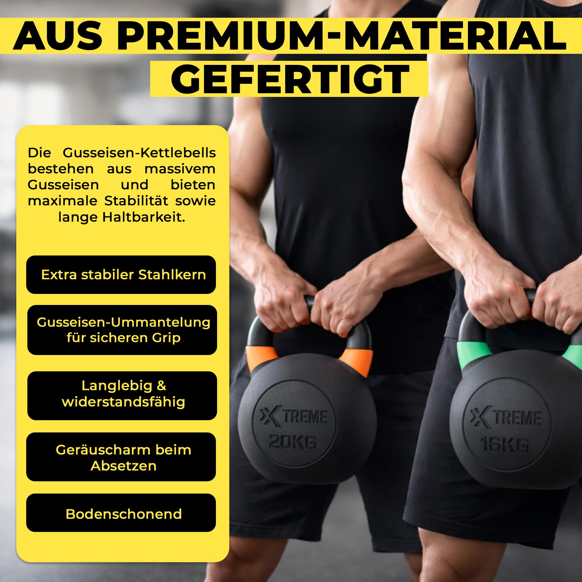 Premium-Kugelhantel 4-24 kg massivem Gusseisen | Kettlebell mit ergonomischem Griff, robuste Kettlebell für das Krafttraining, ideal für CrossFit, HIIT und das Heimtraining