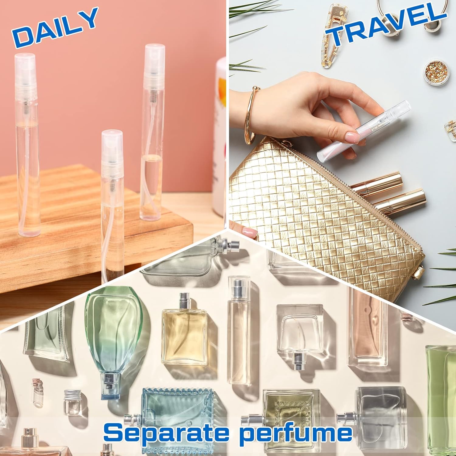 Lallisa 100 Pcs 10ml Mini Spray Bottles Clear Glass Perfume Bottles Refillable Fine Mist Spray Empty Fragrance Sample Containers Cosmetics Atomizer for Cleaning, Travel, Essential Oils