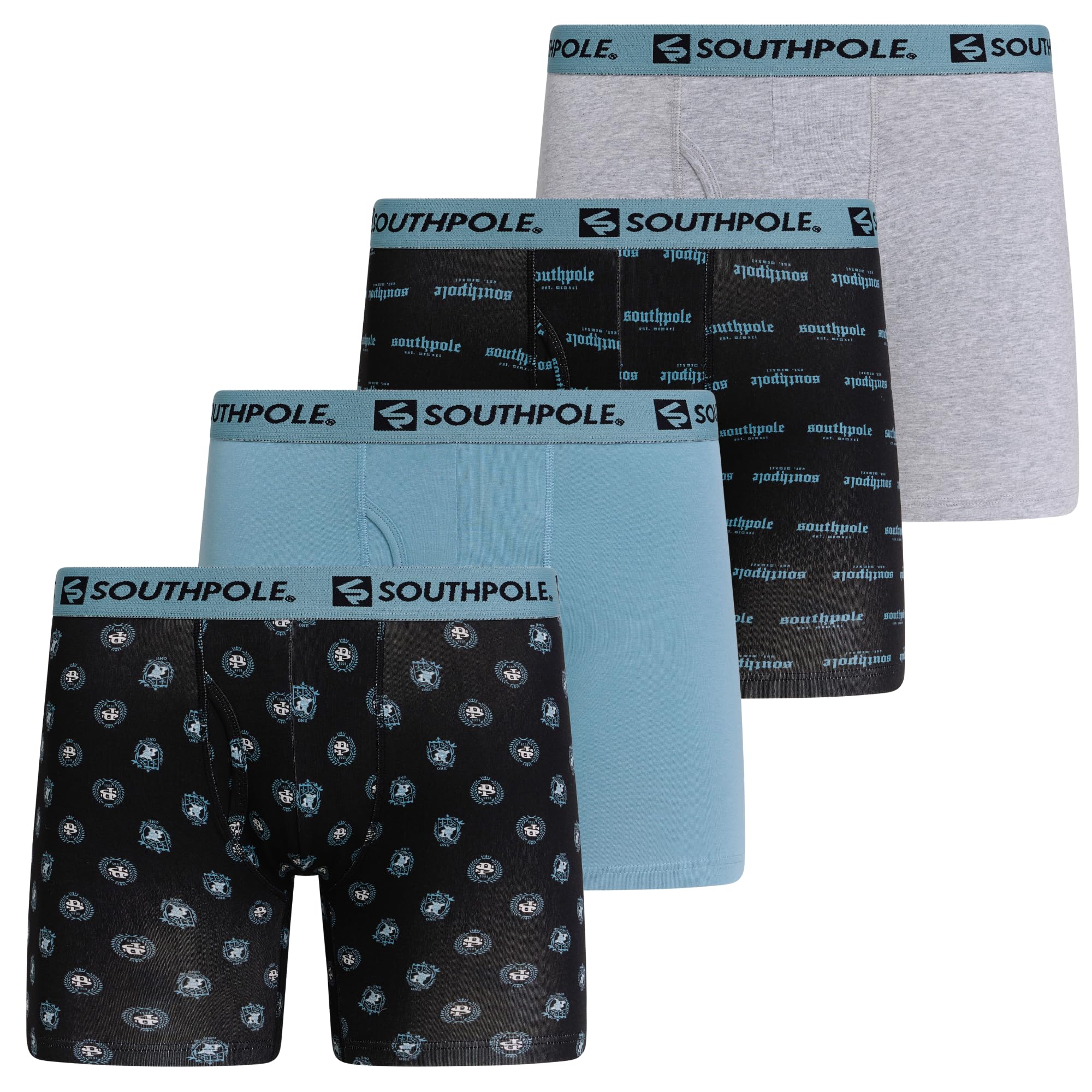 Southpole Cotton Stretch Boxer Briefs for Men Pack of 4 with 6" Inseam, Contour Pouch, Breathable Comfort Underwear, Combo6, XXL