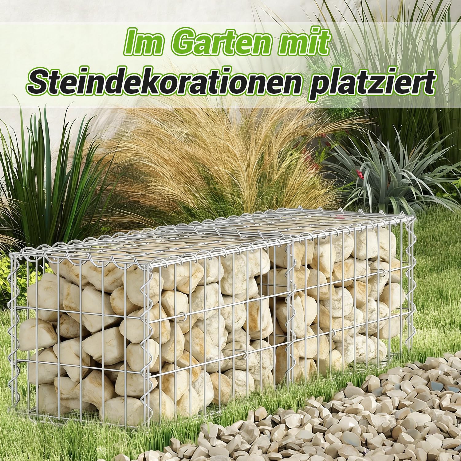 Lot de 2 gabions - 100 x 30 x 30 cm - En métal galvanisé - Pour mur, jardin, fil de 4 mm d'épaisseur - Avec maille de 5 x 10 cm