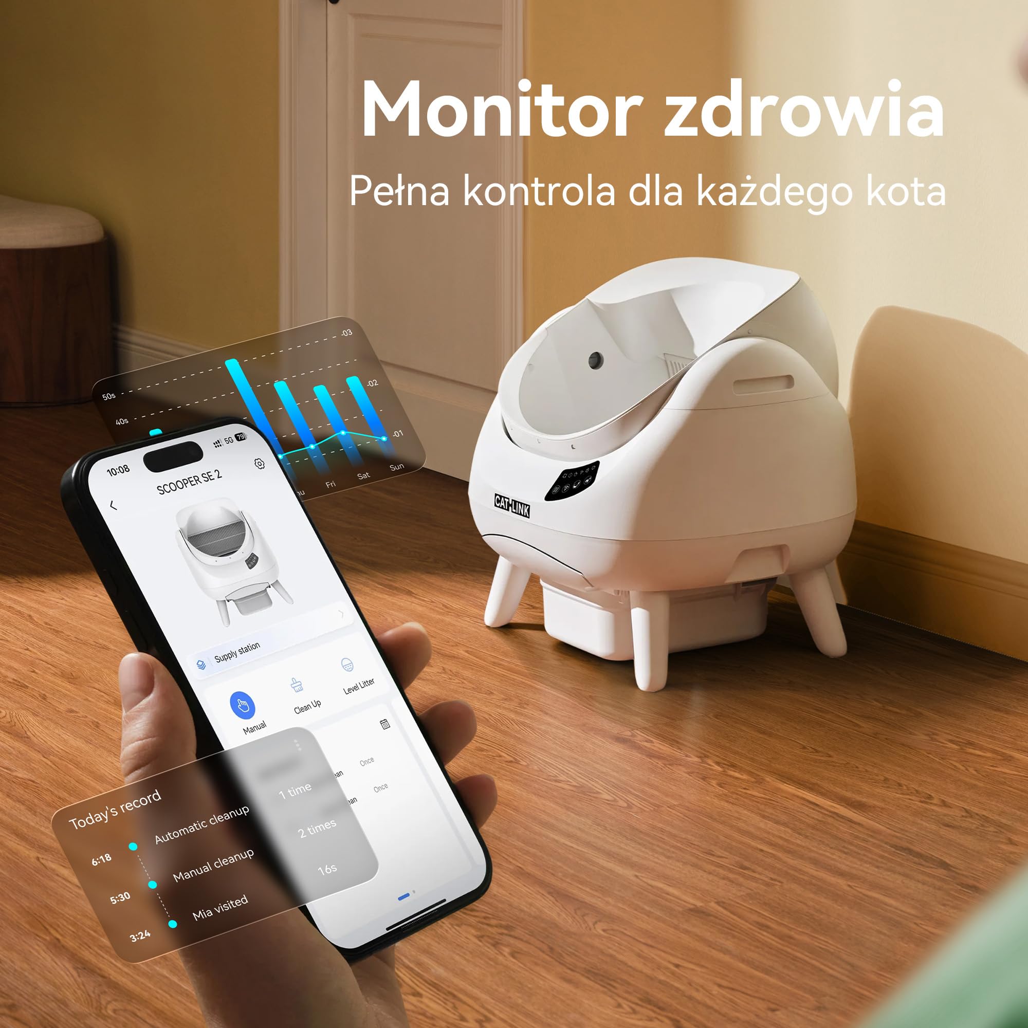 CATLINK Samooczyszczająca Kuweta dla Kota, Automatyczna Kuweta z Otwartym Wierzchem, Łączność 5G Wi-Fi, Duża Pojemność 12L, Idealna dla Gospodarstw Wielokotnych (Biały)