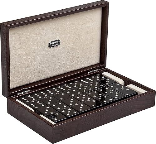 Miniatura 2 de Bello Games Collezioni Rafaello - Juego de dominó de lujo doble de seis jumbo, con cristales de Swarovski, en un estuche de lagarto genuino de Italia