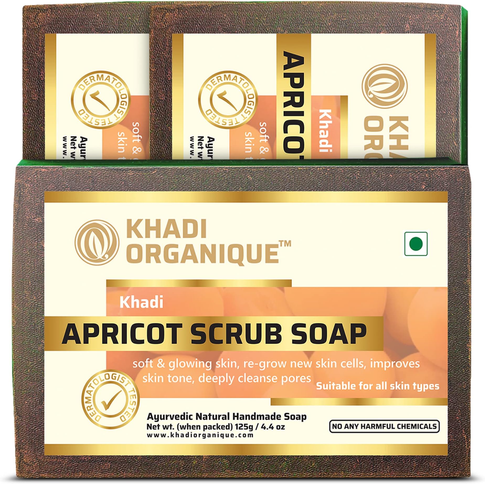 Khadi organique handmade apricot scrub soap pack of 3 100% herbal natural soap