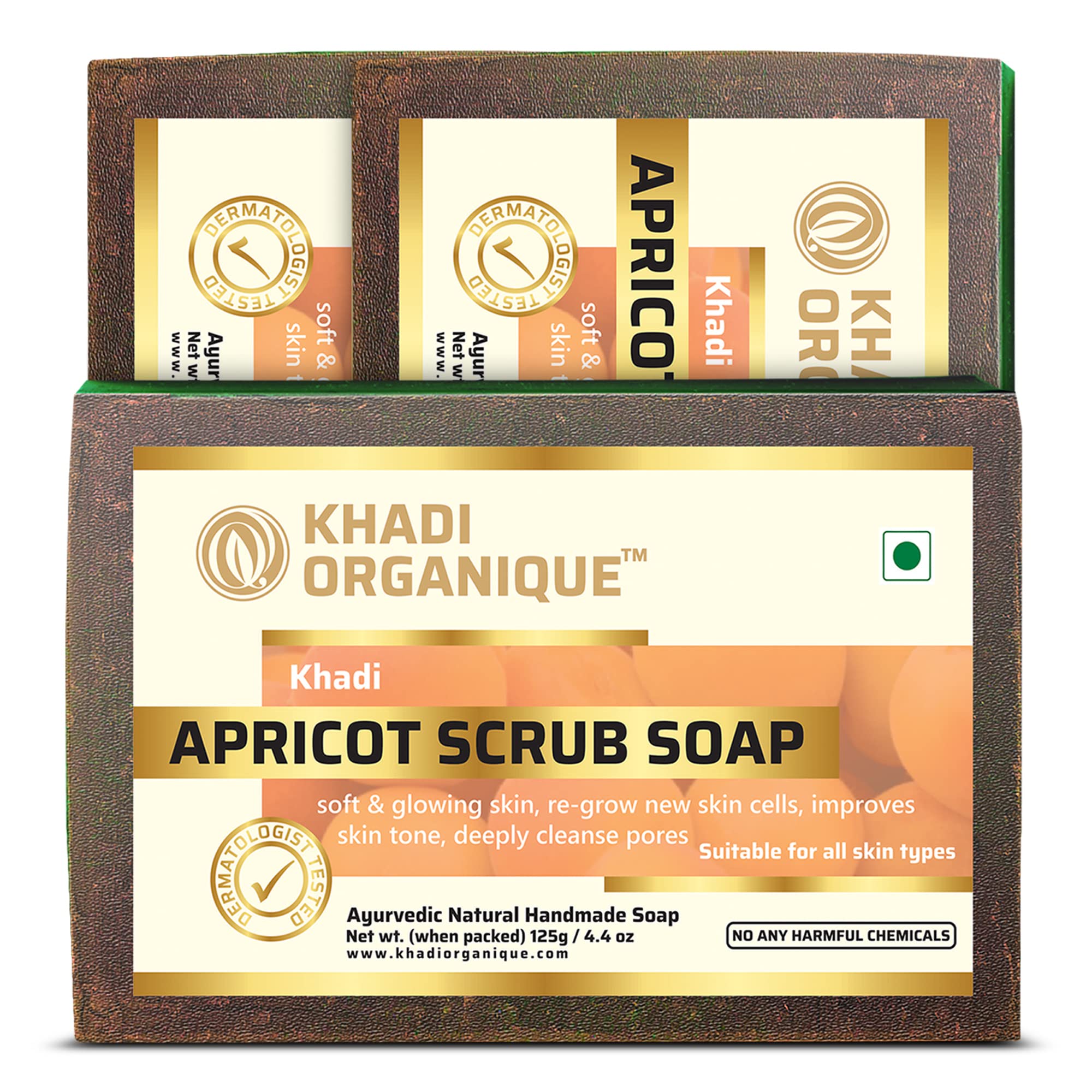 Khadi organique handmade apricot scrub soap pack of 3 100% herbal natural soap