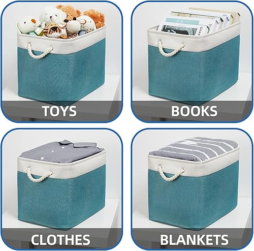 Vista 74 de Temary Canastas de almacenamiento pequeñas de tela para armario, paquete de 6 cajas de almacenamiento decorativas con asas de cuerda para organizar