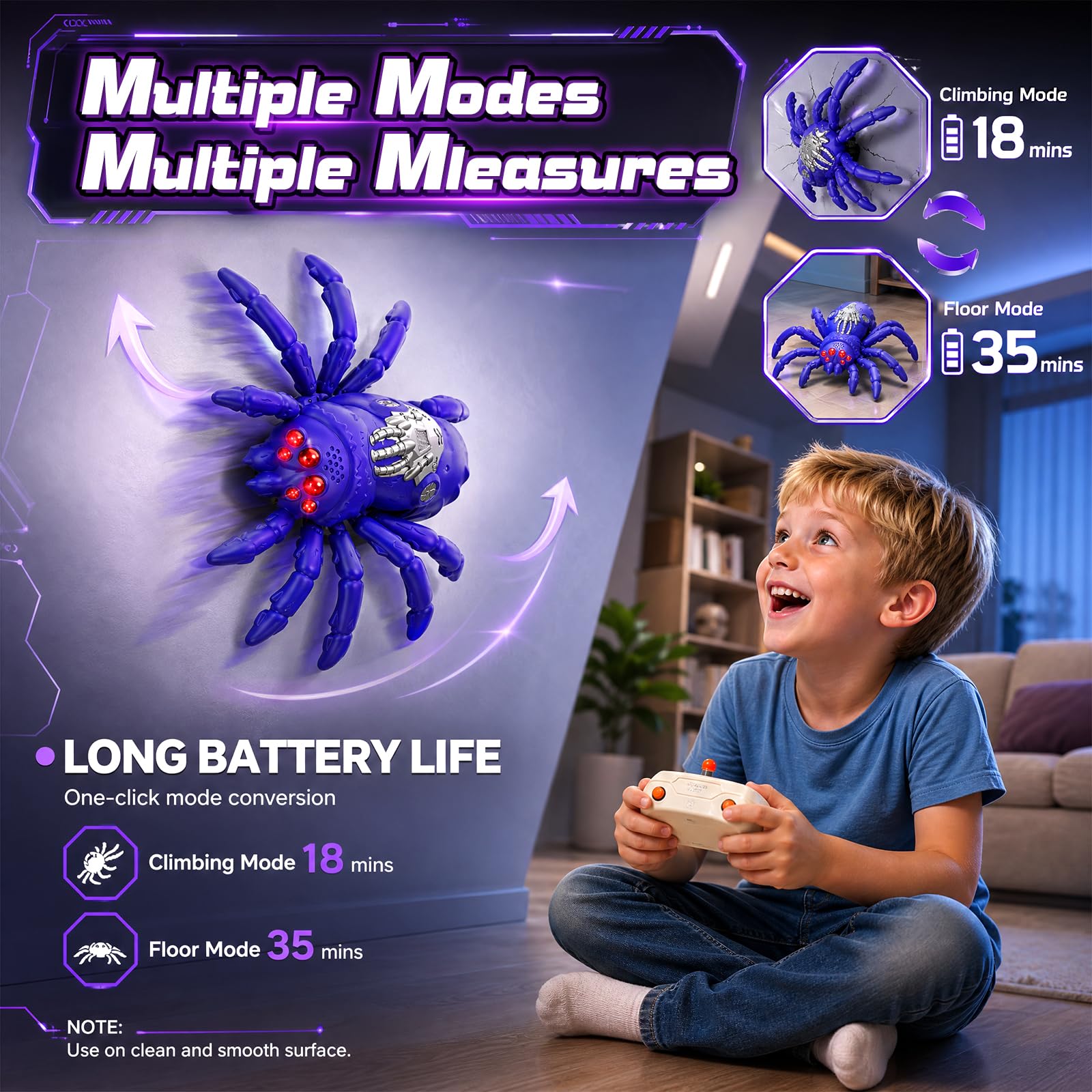 Ferngesteuerte Spinne Spielzeug, RC Spinne Fernbedienung Wandkletterspinne Auto, 360° Rotation Stunt RC Auto, Kletterwände und Krabbeln Auf Dem Boden Spielzeug, Geschenk für Jungen Mädchen, Lila