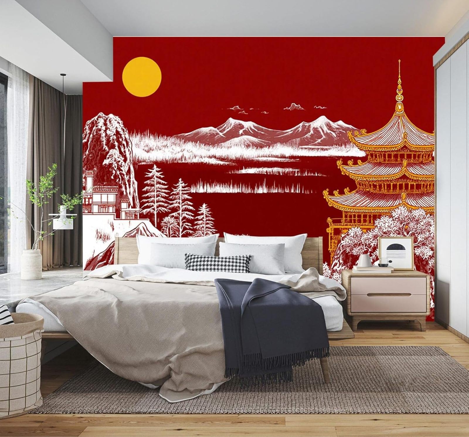 3D Papel Pintado Creatividad Rojo Paisaje Arquitectura Puesta De Sol
