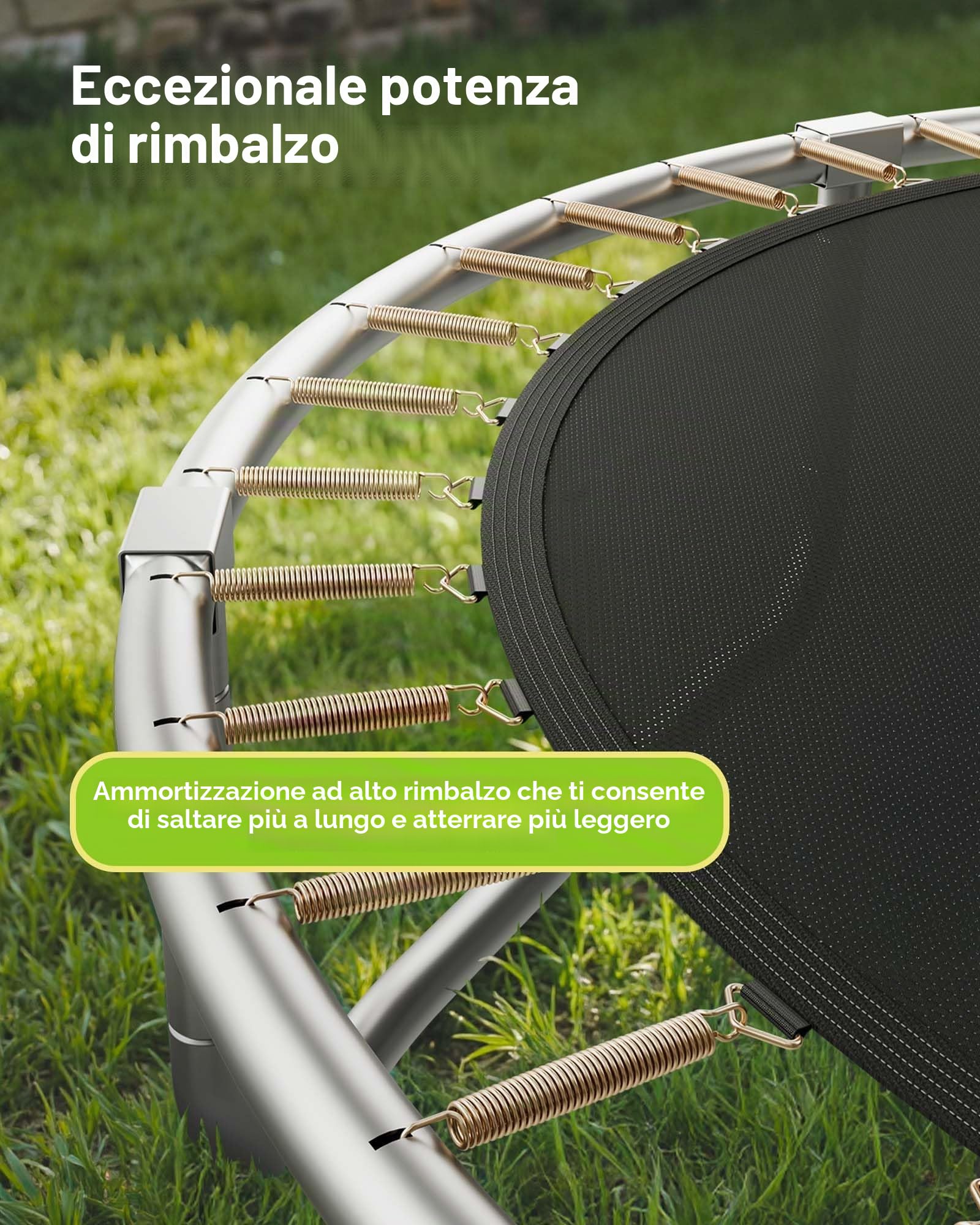 VEVOR Trampolino da Esterno 305 x 305 cm con Rete di Sicurezza e Telaio in Acciaio, Omologato ASTM, per Carichi Pesanti, Capacità Massima di 150 kg, Trampolino da Giardino per Bambini