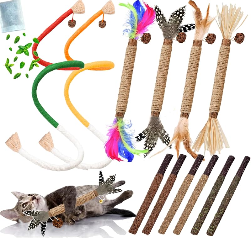 Brinquedos para Gatos com Catnip, Corda e Silvervine GREMBEB, 12 Peças