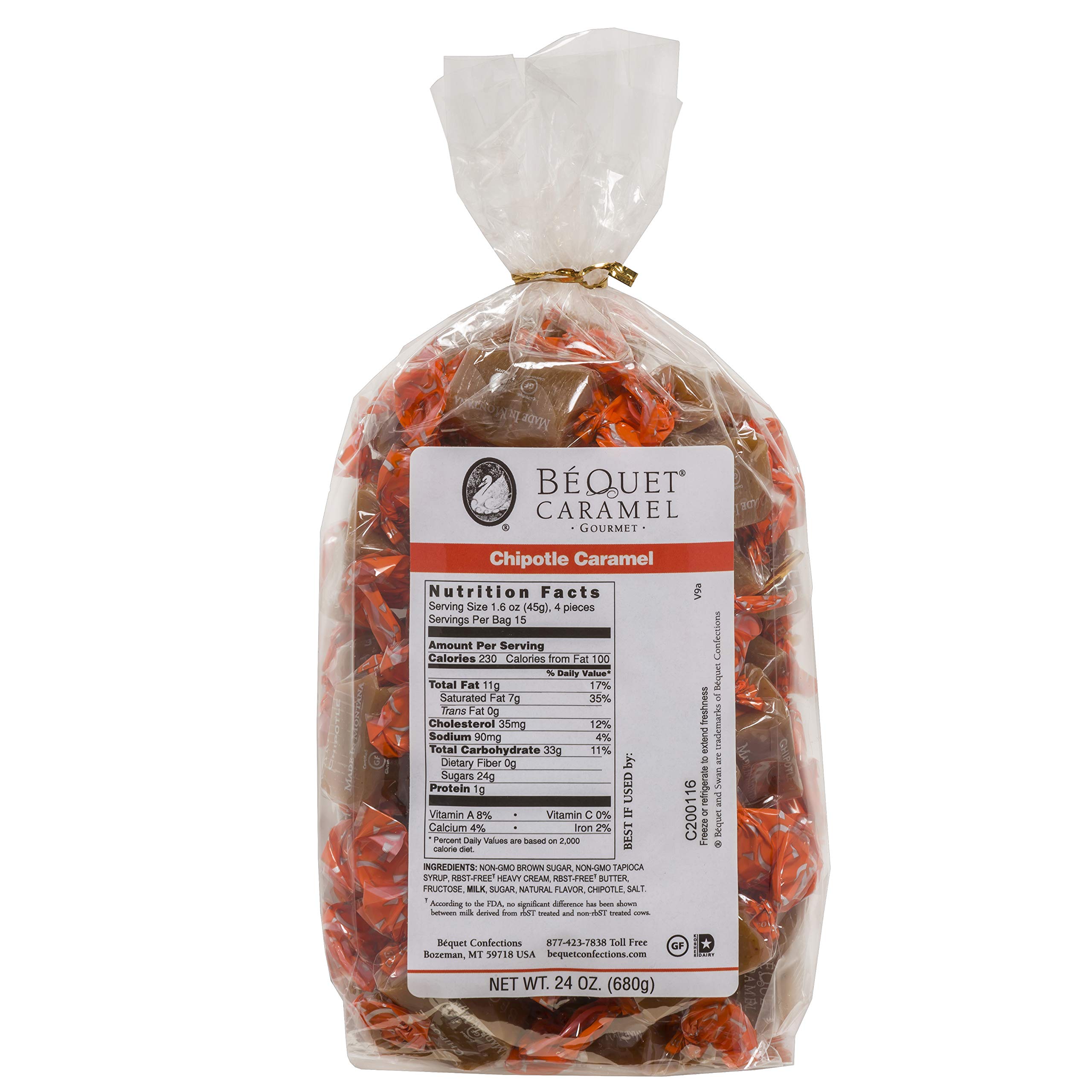 BéquetCaramel - Chipotle Caramel - Candy Individually Wrapped - Gourmet Caramel Candy - Made in Montana - Kosher (Star D) and Gluten Free - 24oz Resealable Pouch