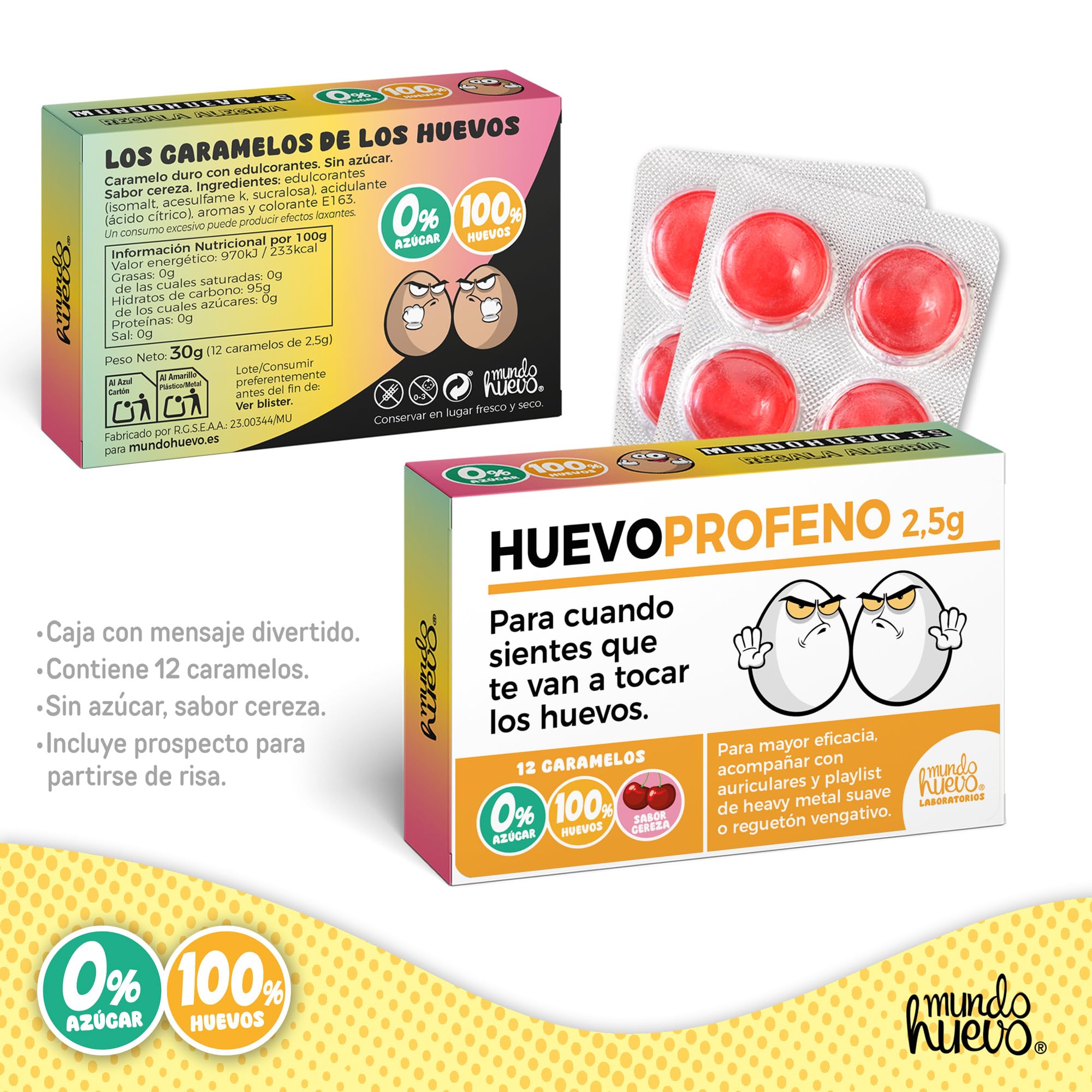 HUEVOPROFENO Caramelos de Broma sin azúcar 12 uds Caja Regalo Divertido