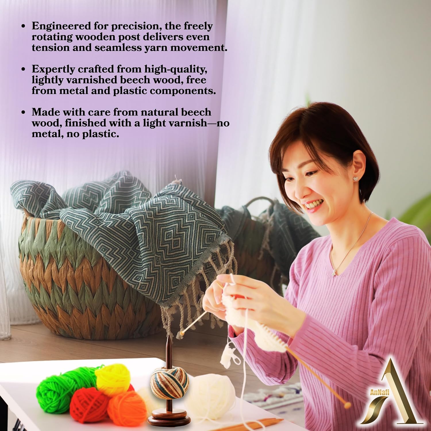 AnNafi® Crochet Yarn Holder for Crocheting, Wooden Yarn Spinner Ball Holders, Knitting Crochet Accessories, Birthday Gifts for Women Mom Wife Grandma Mother, Portable Travel Yarn Spindle Cake Stand