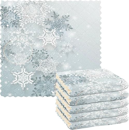 ALAZA Juego de 6 paños de limpieza de cocina copos de nieve plateados paños de cocina absorbentes sin pelusas toallas de cocina toallas suaves para