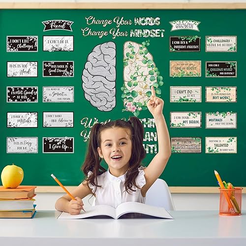 Miniatura 5 de Tenare Mindset - Juego de pósteres motivacionales para cambiar tu mentalidad, refranes positivos, decoración inspiradora para el aula para