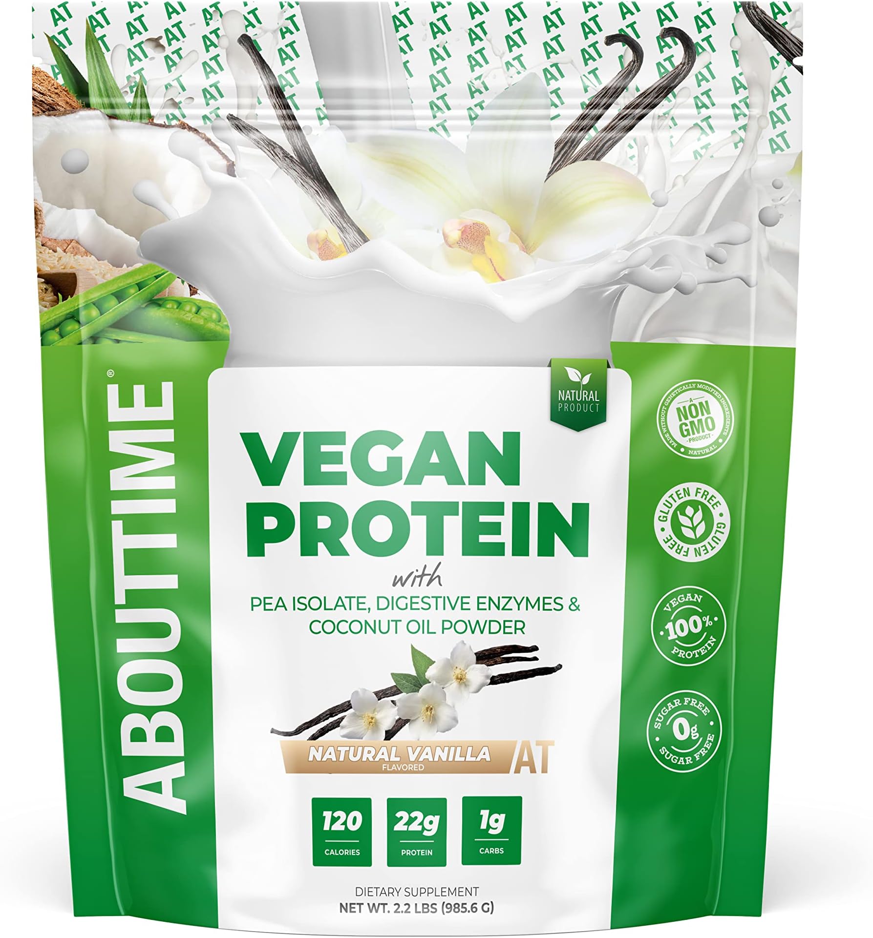 Vegan Protein Powder 22g Vanilla, Natural Ingredients, Non-GMO, Plant Based, Gluten Free, Soy Free, Dairy Free, 32 Servings