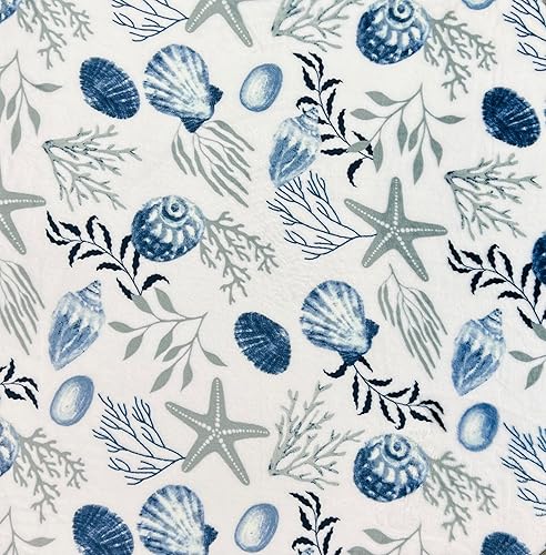 Miniatura 7 de Manta decorativa para decoración del hogar, vida oceánica, costera forro polar de terciopelo de felpa suave, tonos calmantes de azules, grises sobre